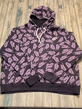 Nike Hoodie XXL Men's Pullover Fleece All Over Print Swoosh Logo